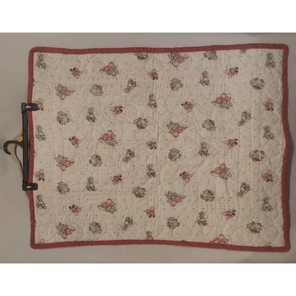 Vintage Handmade Reversible Baby Crib Quilt Blanket Embroidered Approx. 30×40